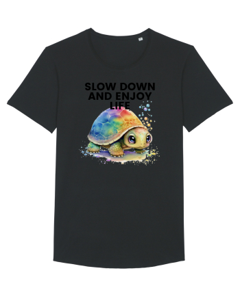 Broasca testoasa pictata in acuarela cu mesajul  Slow Down and Enjoy Life Black