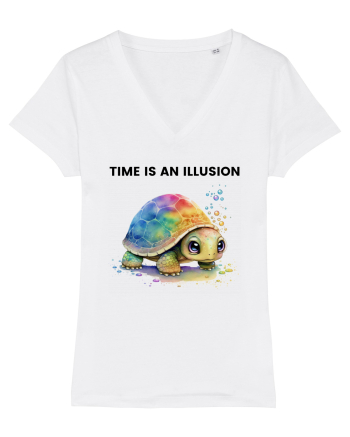 Broasca testoasa pictata in acuarela cu mesajul  Time is an Illusion White