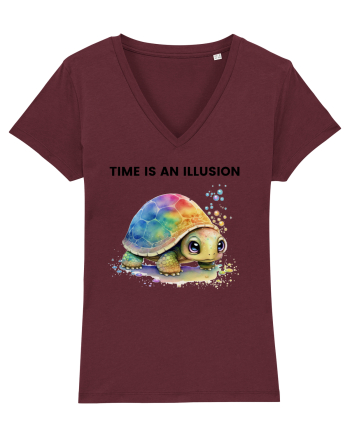 Broasca testoasa pictata in acuarela cu mesajul  Time is an Illusion Burgundy