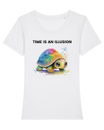 Broasca testoasa pictata in acuarela cu mesajul  Time is an Illusion Tricou mânecă scurtă guler larg fitted Damă Expresser