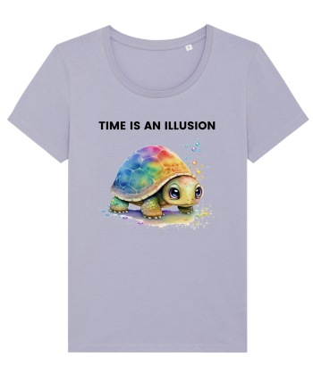 Broasca testoasa pictata in acuarela cu mesajul  Time is an Illusion Lavender