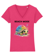 Broasca testoasa pictata in acuarela cu mesajul  Beach Mode Tricou mânecă scurtă guler V Damă Evoker