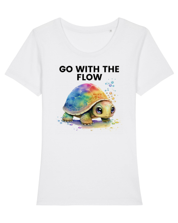 Broasca testoasa pictata in acuarela cu mesajul  Go with the Flow White