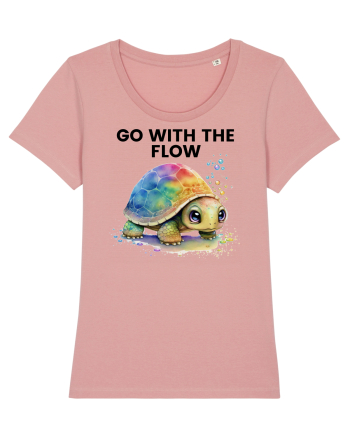 Broasca testoasa pictata in acuarela cu mesajul  Go with the Flow Canyon Pink