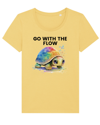 Broasca testoasa pictata in acuarela cu mesajul  Go with the Flow Jojoba