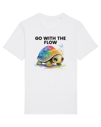 Broasca testoasa pictata in acuarela cu mesajul  Go with the Flow White