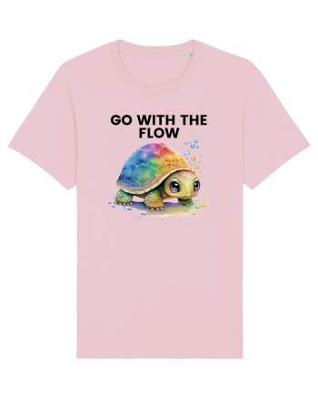 Broasca testoasa pictata in acuarela cu mesajul  Go with the Flow Cotton Pink