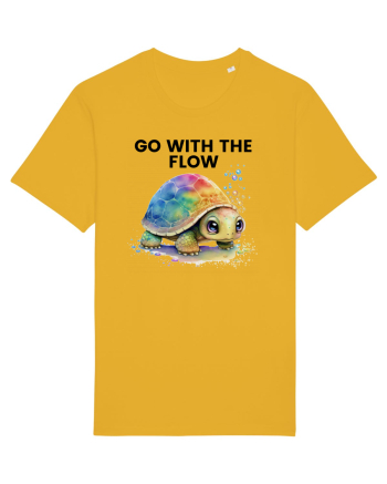 Broasca testoasa pictata in acuarela cu mesajul  Go with the Flow Spectra Yellow