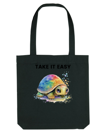 Broasca testoasa pictata in acuarela cu mesajul  Take it Easy Black