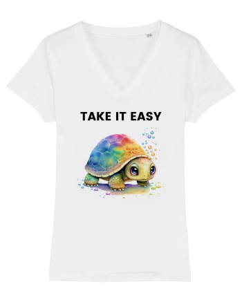 Broasca testoasa pictata in acuarela cu mesajul  Take it Easy White