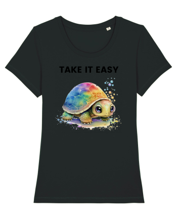 Broasca testoasa pictata in acuarela cu mesajul  Take it Easy Black