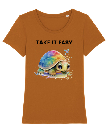 Broasca testoasa pictata in acuarela cu mesajul  Take it Easy Roasted Orange