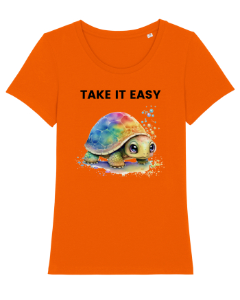 Broasca testoasa pictata in acuarela cu mesajul  Take it Easy Bright Orange