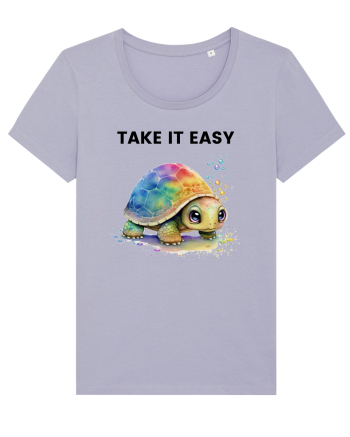 Broasca testoasa pictata in acuarela cu mesajul  Take it Easy Lavender