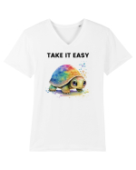 Broasca testoasa pictata in acuarela cu mesajul  Take it Easy Tricou mânecă scurtă guler V Bărbat Presenter