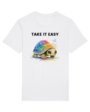 Broasca testoasa pictata in acuarela cu mesajul  Take it Easy White
