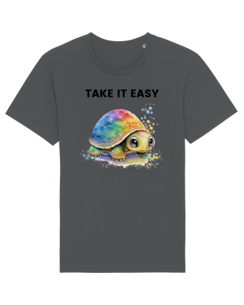 Broasca testoasa pictata in acuarela cu mesajul  Take it Easy Anthracite