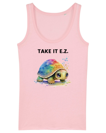 Broasca testoasa pictata in acuarela cu mesajul  Take it E.Z. Cotton Pink