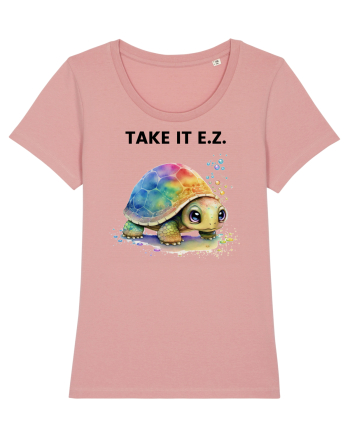 Broasca testoasa pictata in acuarela cu mesajul  Take it E.Z. Canyon Pink