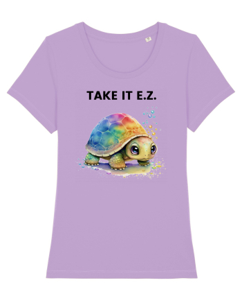 Broasca testoasa pictata in acuarela cu mesajul  Take it E.Z. Lavender Dawn