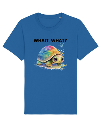 Broasca testoasa pictata in acuarela cu mesajul Wait, What? Royal Blue