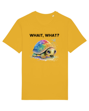 Broasca testoasa pictata in acuarela cu mesajul Wait, What? Spectra Yellow
