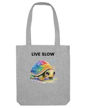 Broasca testoasa pictata in acuarela cu mesajul Live Slow Heather Grey