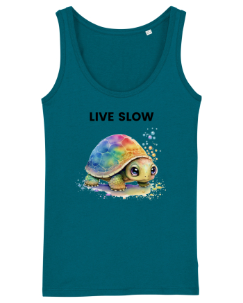 Broasca testoasa pictata in acuarela cu mesajul Live Slow Ocean Depth