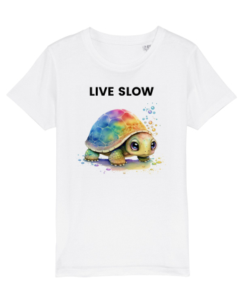 Broasca testoasa pictata in acuarela cu mesajul Live Slow White