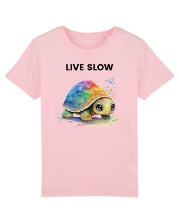 Broasca testoasa pictata in acuarela cu mesajul Live Slow Cotton Pink