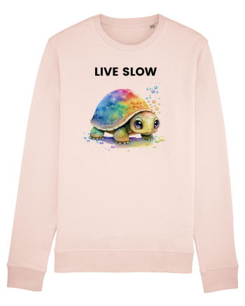 Broasca testoasa pictata in acuarela cu mesajul Live Slow Candy Pink