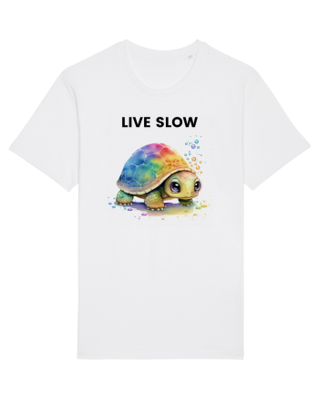 Broasca testoasa pictata in acuarela cu mesajul Live Slow White