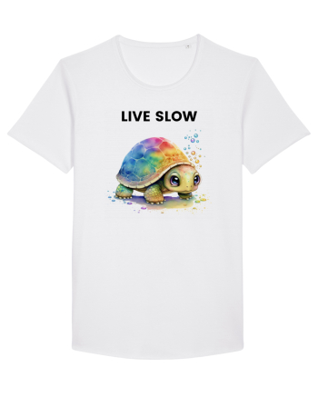 Broasca testoasa pictata in acuarela cu mesajul Live Slow White