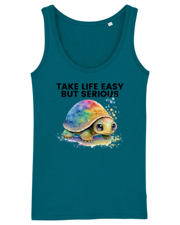 Broasca testoasa pictata in acuarela cu mesajul Take Life Easy but Serious Ocean Depth