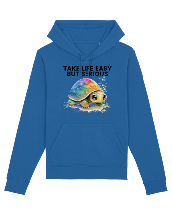 Broasca testoasa pictata in acuarela cu mesajul Take Life Easy but Serious Royal Blue