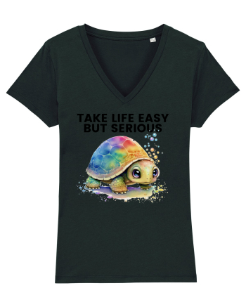 Broasca testoasa pictata in acuarela cu mesajul Take Life Easy but Serious Black