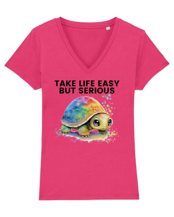 Broasca testoasa pictata in acuarela cu mesajul Take Life Easy but Serious Raspberry