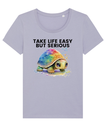 Broasca testoasa pictata in acuarela cu mesajul Take Life Easy but Serious Lavender