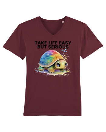 Broasca testoasa pictata in acuarela cu mesajul Take Life Easy but Serious Burgundy