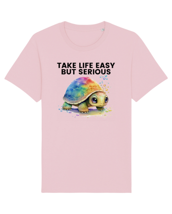 Broasca testoasa pictata in acuarela cu mesajul Take Life Easy but Serious Cotton Pink