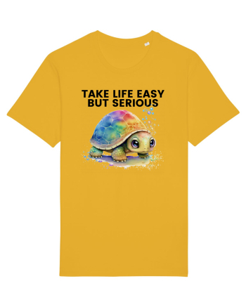 Broasca testoasa pictata in acuarela cu mesajul Take Life Easy but Serious Spectra Yellow