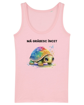 Broasca testoasa pictata in acuarela cu mesajul Ma grabesc Incet Cotton Pink