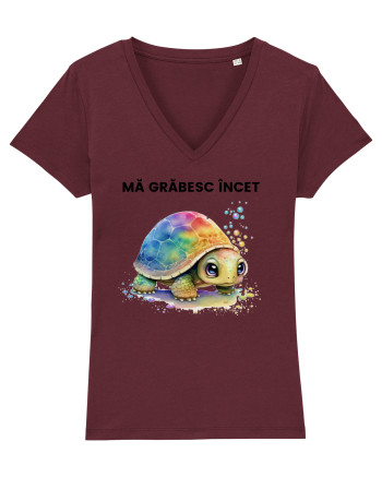Broasca testoasa pictata in acuarela cu mesajul Ma grabesc Incet Burgundy