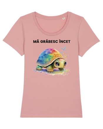 Broasca testoasa pictata in acuarela cu mesajul Ma grabesc Incet Canyon Pink