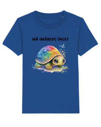 Broasca testoasa pictata in acuarela cu mesajul Ma grabesc Incet Majorelle Blue