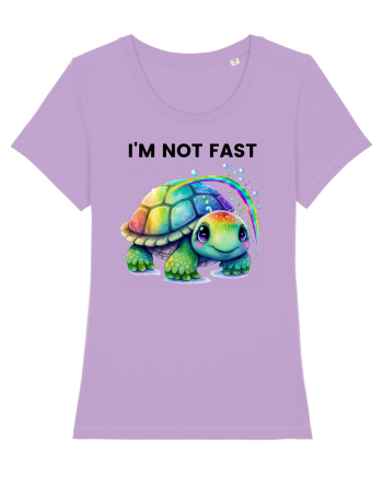 Broasca testoasa pictata in acuarela cu mesajul I'm not fast Lavender Dawn