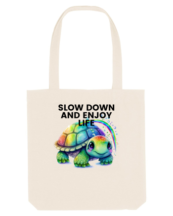 Broasca testoasa pictata in acuarela cu mesajul  Slow Down and Enjoy Life Natural