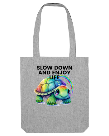 Broasca testoasa pictata in acuarela cu mesajul  Slow Down and Enjoy Life Heather Grey