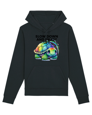 Broasca testoasa pictata in acuarela cu mesajul  Slow Down and Enjoy Life Black