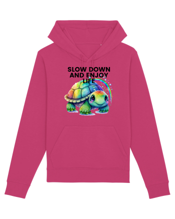 Broasca testoasa pictata in acuarela cu mesajul  Slow Down and Enjoy Life Raspberry
